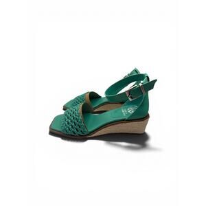 Vince Camuto Beretandi Wedge Sandals Ocean Green Woven Leather Size 8W NEW